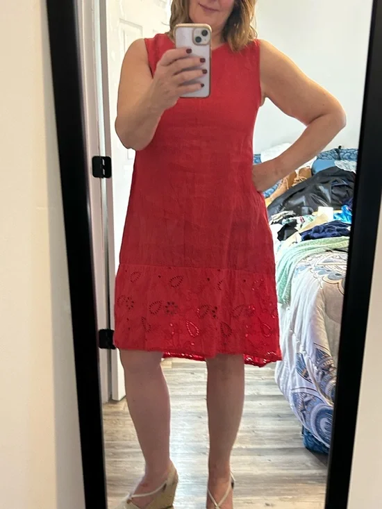 Red Eyelet Sundress with Navy Knit Bolero - Picture 6 of 6